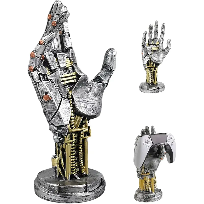 Cyberpunk Decor Silverhand Mechanical Hand, Gaming Controller Holder Stand, 9.6 Inch Resin Gaming Desk Accessories for Room, Porch, Shelf, Home Decor