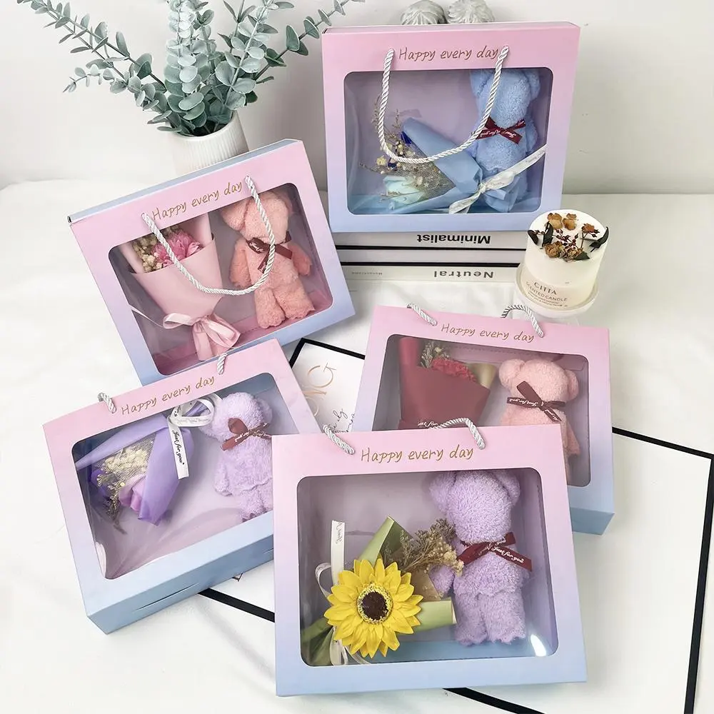 Artificial Flower & Bear Gift Box, 1 Box Lovely Soap Flower Gift Box, Elegant Gift Box, Gift Wrapping Supplies for Birthday Anniversary Festival