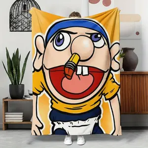 Cartoon-themed Jeff Flannel throw, perfect bed and sofa, contemporary style, ideal for year-round use, machine washable, great for travel, camping, naps, a unique gift option