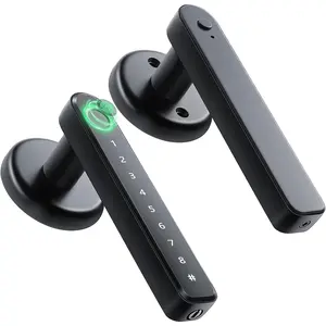 Fingerprint Door Handle for Bedrooms - 191F 3-in-1 Fingerprint Door Lock with Keypad, Fingerprint Door Knob for Bedroom with Key, Keyless Entry Door Handle - Black