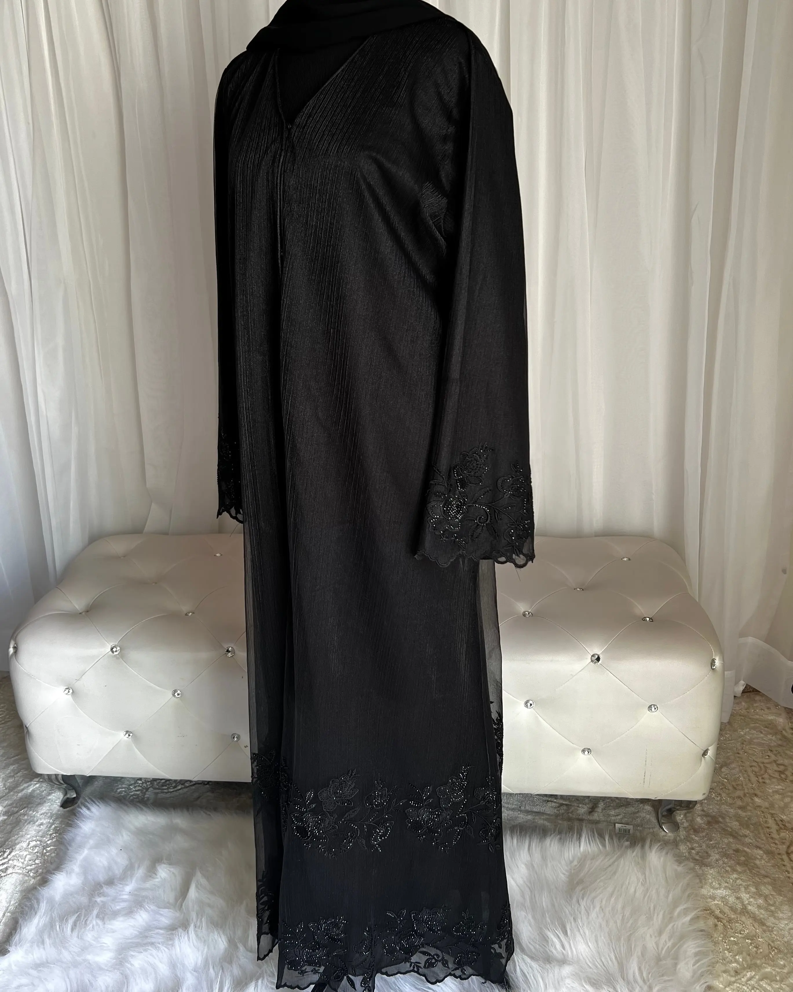 Women's Islamic Open Organza Abaya, Modest Fashion Arab Robe