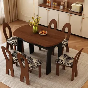 Dining Table for 4-8 People,Wooden Table, Solid Wood  Kitchen Table,  Convertible Round/Square  Dinner Table Kitchen & Dining Room Furniture,  Walnut ,for Dinner, Kitchen, Dining Room, 47.2/59.1 inches are available.