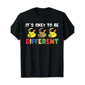 Autism Awareness "It'S OK to Be Different" T-Shirt with Duck Symbol| 180gsm Casual Round Neck Short Sleeve Shirt for ASD and Casual Attire, Crew Neck, Regular Fit, All-season Wear