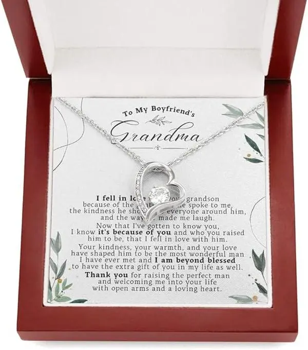 To My Boyfriend's Grandma Necklace - Gift For Boyfriend's Grandmother - Boyfriend Grandma Christmas Gift, Mother's Day Gift for Grandmother Heart Shaped Pendant