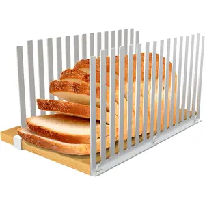 Adjustable Bamboo Bread Slicer with Suction Cup Base, Portable Bread Cutter for Even Slices, Perfect for Homemade Sourdough & Sandwich Bread, Easy Storage for Kitchen and Bakery Use