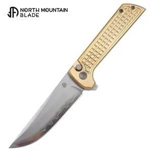 North Mountain Grid Chop 2 Kwaiken – 3.5" SLD-Magic San Mai Folding Knife with Aluminum Bronze CNC Exclusive Handle, Locking Mechanism - Lightweight EDC Pocket Knife with Clip - Japanese Style Collectible Knife for Gift | (2403A)