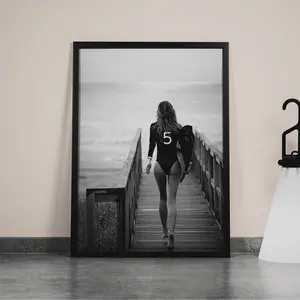 Surfer Girl Poster, Surfboard Wall Art, Black and White, Fashion Print, Vintage Photo, Summer Poster, Beach House Decor76