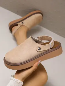 Women's Thick Sole Single Shoe, All-Season Slip-On Mules, Colors, Casual Fashion Buckle Backless Sandals, Rubber