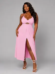 Sculpt Touch Women Sleeveless Maxi Dress V Neck Spaghetti Strap Summer Dress with Slit Beach Vacation Casual Long Dress