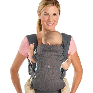 Hands-Free Baby Wrap Carrier, Flip 4-in-1 Advanced Carrier, Convertible Face in or Out or Front, Ergonomic, Travel with Baby Easily, Relieve Fatigue, Newborns and Older Babies, Maximum Load Bearing 32 lbs, Gray, Adjustable Ergonomic Carrier