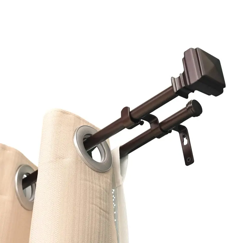 UTOPIA ALLEY Wall Mounted Telescopic Double Curtain Rod Set - Adjustable Curtain Rods for Window Drapes, 5/8-in Diameter, 86-120 in Adjustment Range, Oil Rubbed Bronze, Telescopic Curtain Rod