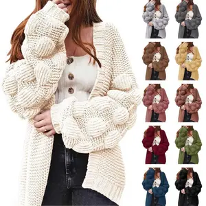Women Oversized Cardigan Knitted Cute Chunky Sweaters Wrap Long Fall Pom Pom Open Front Knit Tops Casual