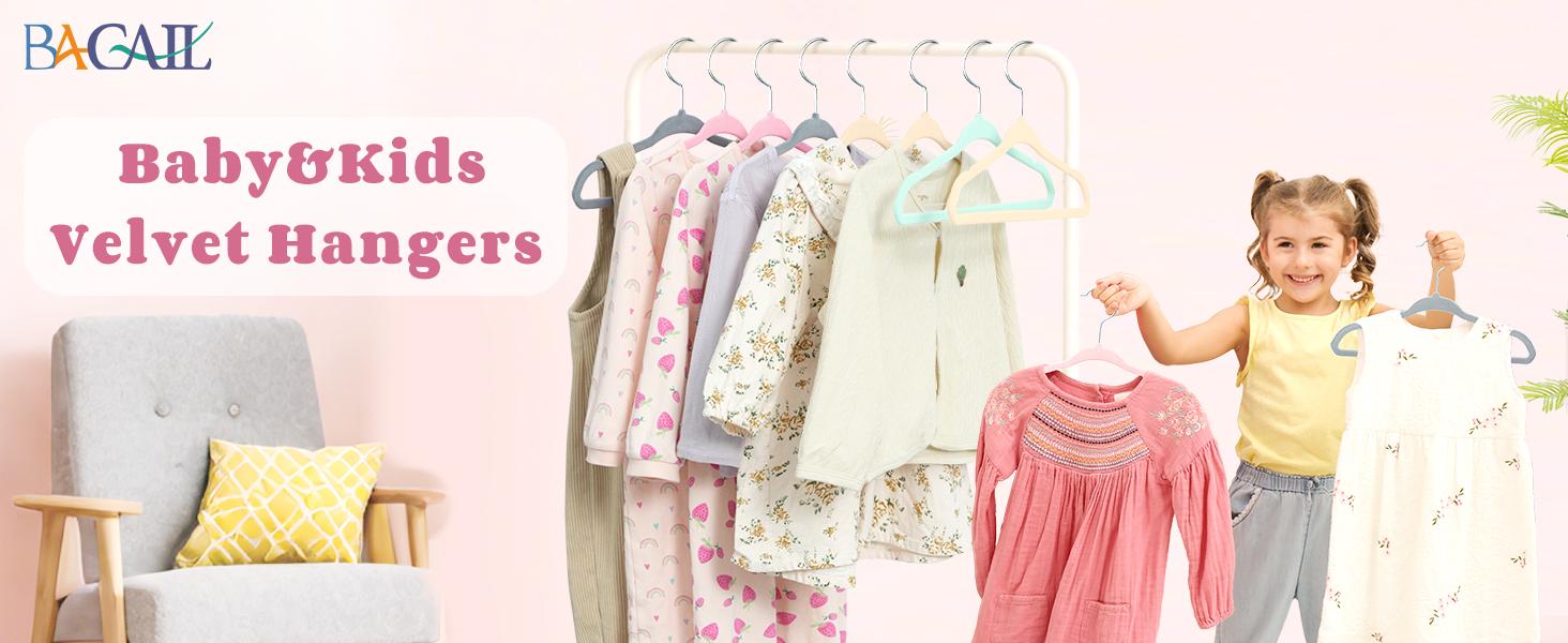 BAGAIL 50 Pack Kids Velvet Hangers 11/14 Inches Children's Clothes Hangers Non-Slip Baby Hangers for Infant/Toddler