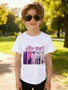 Kpop Demon Hunters Boy Toddler Retro Polka Dot Anime Short Sleeve T-Shirt, Saja Boys Theme Print, Breathable Soft Fabric, Casual Wear