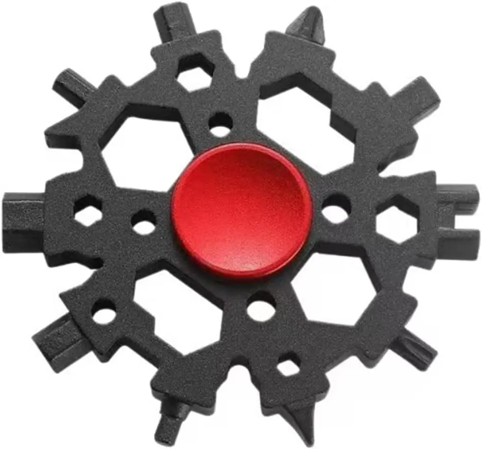 [Father's Day Gifts] Snowflake Fidget Spinner Multitool - 23-in-1 Compact Carbon Steel Tool, 2.6in Diameter, Portable Size, Easy to Carry, Durable for Hiking Camping, Mens Boyfriend Gifts (Black-Red), 2.6 Inches