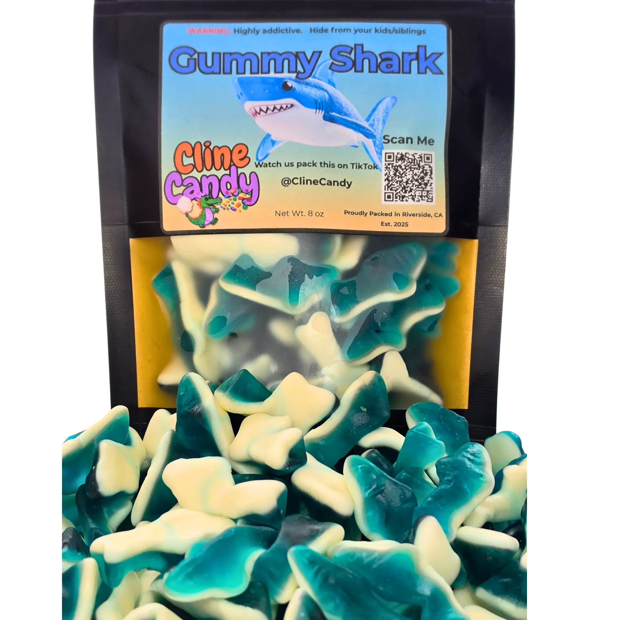 Blue Raspberry Gummy Sharks Snack Candy - Chewy Soft Bites Gummy Sweets with Marshmallow Base, Movie Night Treats - 0.5 LB or 1 LB Bag for Pick and Mix