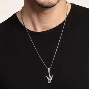 FaithHeart  ILY Sign Rock Music Necklace with Adjustable Chain