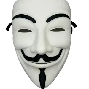 V for Vendetta Guy Fawkes Mask - White Plastic Costume Party Mask with Black Ribbon Ties for Halloween Christmas Mardi Gras Carnival Easter Music Festivals Rave Protest and All Costume Events