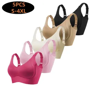 5counts Women's 3/4/5piece Set Solid Color Wireless Bra Comfortable Breathable Elegant Seamless Push Up Bra Underwear for Women Softness All Seasons Basic Lingerie Everyday Outfit  Black Friday    Bras for plus size