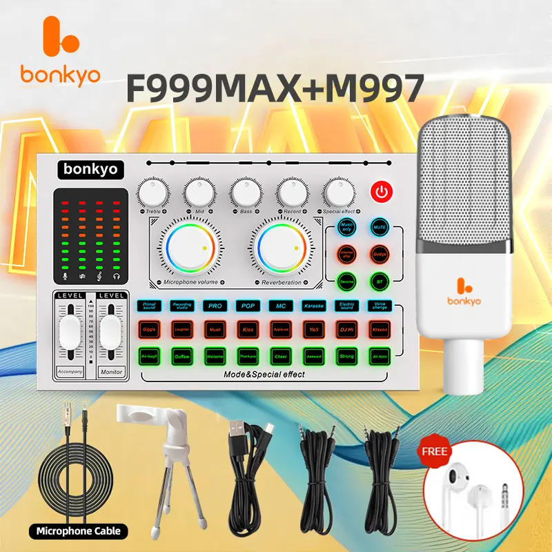 Bonkyo F999Max Sound Card + M997Mic White Live Radio Special
