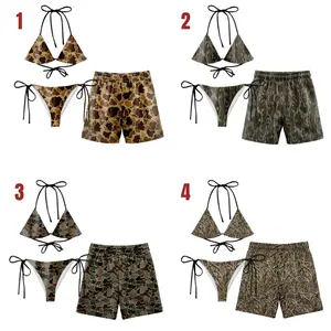 Adult Camo Men Swim Short Beach, Camo Bikini Set For Women, Matching Family Swimwear, Drip Baseball Lifestyle Mesh Short