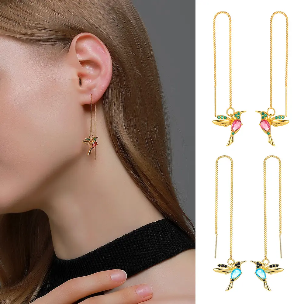 Rose Gold Hummingbird Crystal Drop Earrings