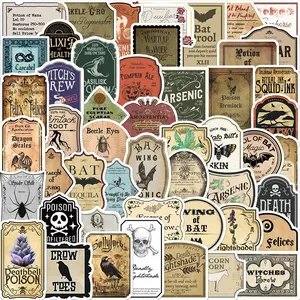 Vintage Pharmacist Poison Potion Pattern Sticker, 50pcs/set Waterproof Self Adhesive Decor Paper, Decor Sticker for Gift Greeting Card Water Bottle Laptop Phone, Ornaments