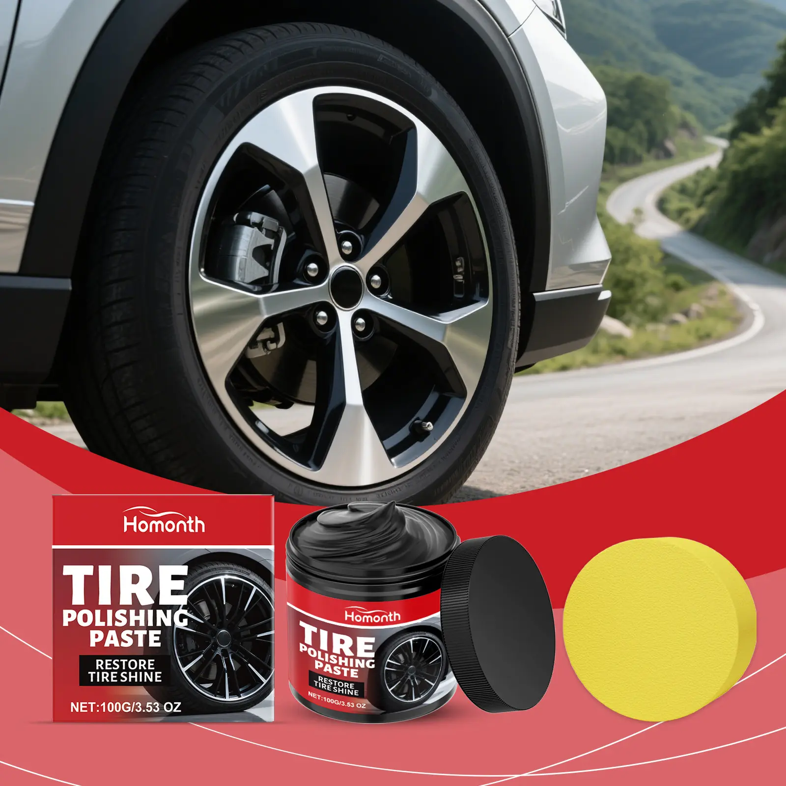 Car Tire Polishing Paste - Tire Shine Restorer, Protective Coating for Restoring Glossy Black Finish