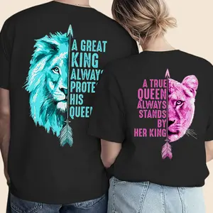 [Graphic T-Shirt] 100% Cotton King and Queen Couple Matching Shirt, His & Hers Graphic Tee, Casual Streetwear Outfit for Couples