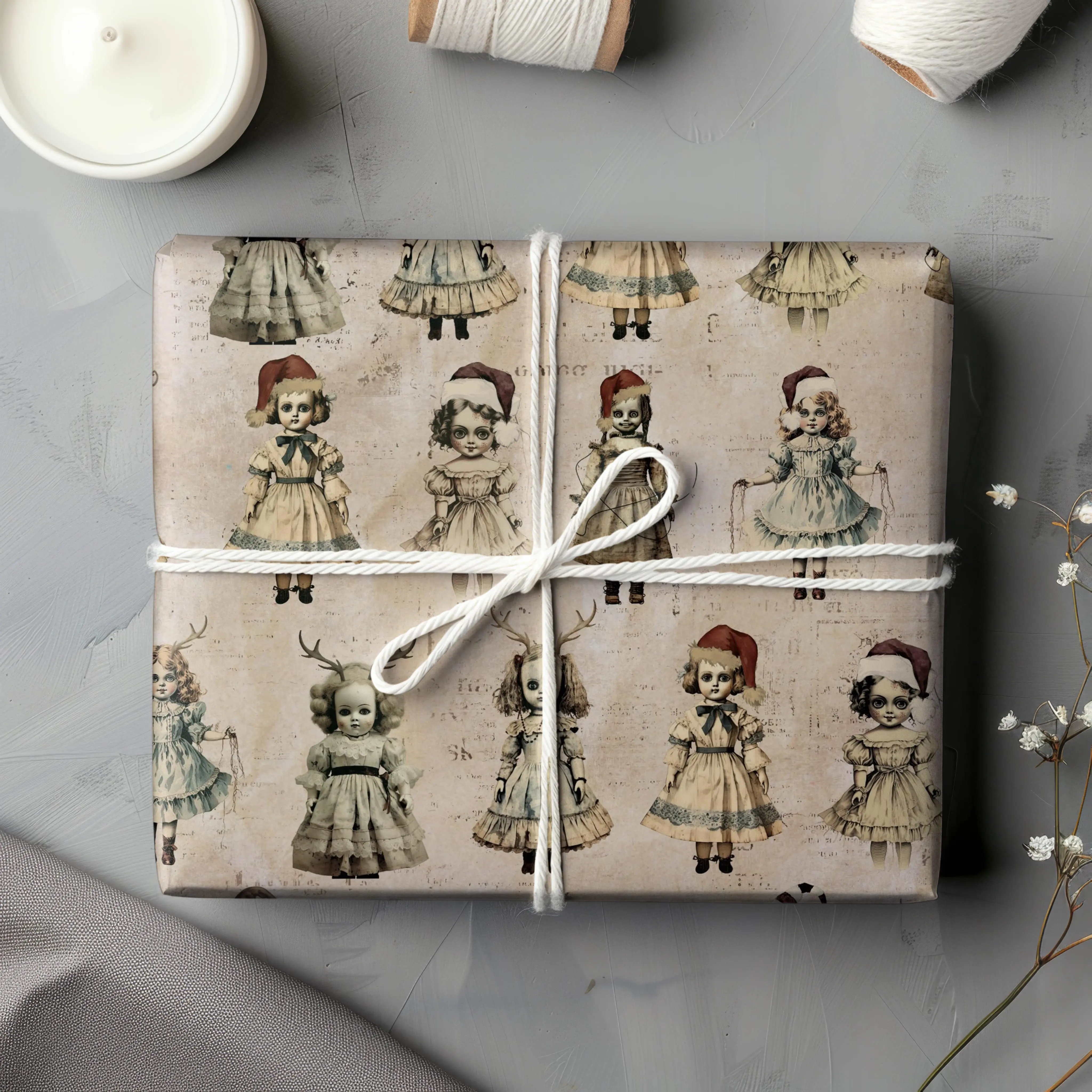 Horror Doll Wrapping Paper, Skull and Poinsettia Gothic Gift Wrap, Creepy Dark Gift Wrap, Holiday Gift Wrap Seasonal Gift Wrap