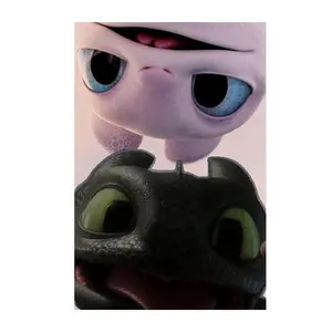 Toothless and Light Fury Funny Tongue Out Poster, How to Train Your Dragon Cute Couple Wall Art, Dragon Fan Art Print for Kids & Fans