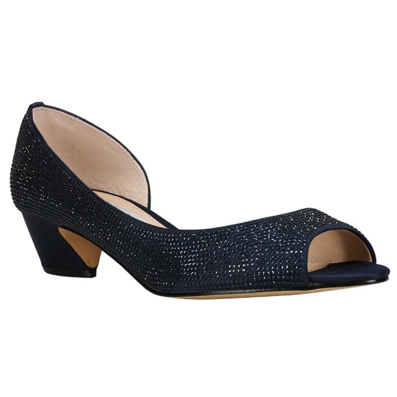 Nina Womens Rossie Rhinestone Peep Toe Evening Pumps Dress Casual Low Heel 1-2" - Blue