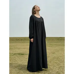 Plus Size Elegant Solid Black Maxi Dress 1XL-4XL | Flowy Button-Front Gown | Modest Chic for Church, Formal Events, Dinner & Everyday Wear