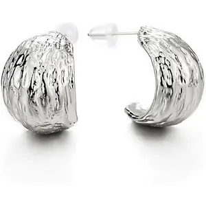 Hammer Textured Half Open Hoop Earrings, Womens Stud Earrings, Huggie Hinged, Party Event Dress