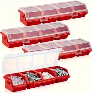 4-Compartment Small Screw Parts Box, Storage Case, Electronic Hardware Accessories, Small Plastic Parts, Slanted Lid with Cover