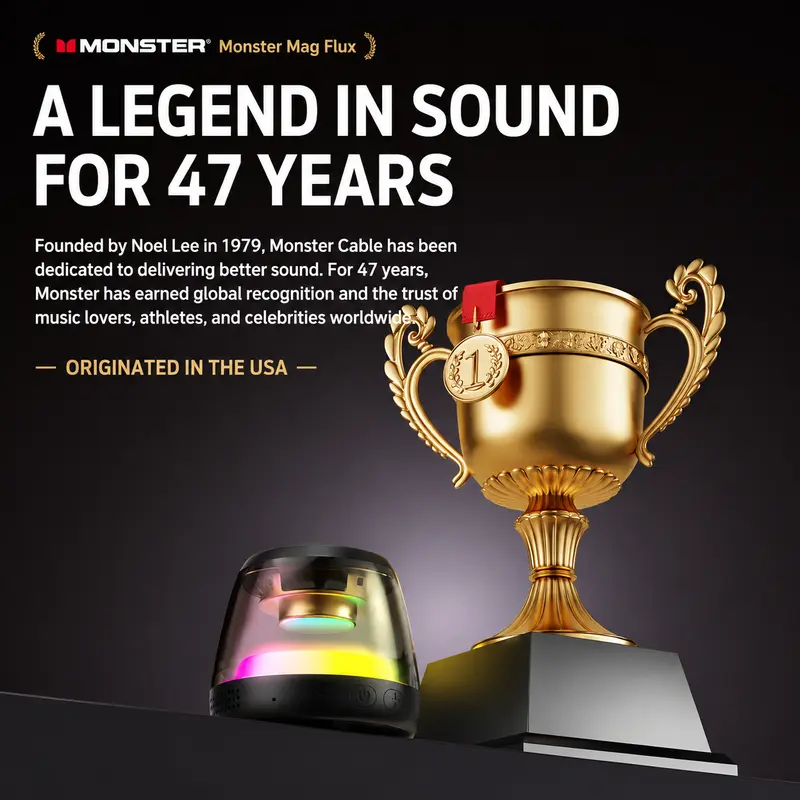 Monster Compact Wireless Metal Portable Bluetooth 6.0 Speaker - Colorful RGB Light Show, TWS Stereo Pairing, 360° Surround Balanced Audio, Magnetic Suction, TF Card Support, Long-Lasting Power Ultra-Long Battery, Home/Outdoor Use - TikTokShopBackToSchool