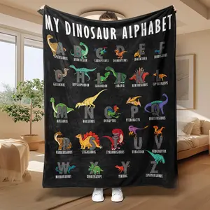Dinosaur Alphabet Pattern Blanket, 1 Count Soft  Air-conditioned Room Throw, Warm Nap Blanket for Home Office Travel Camping