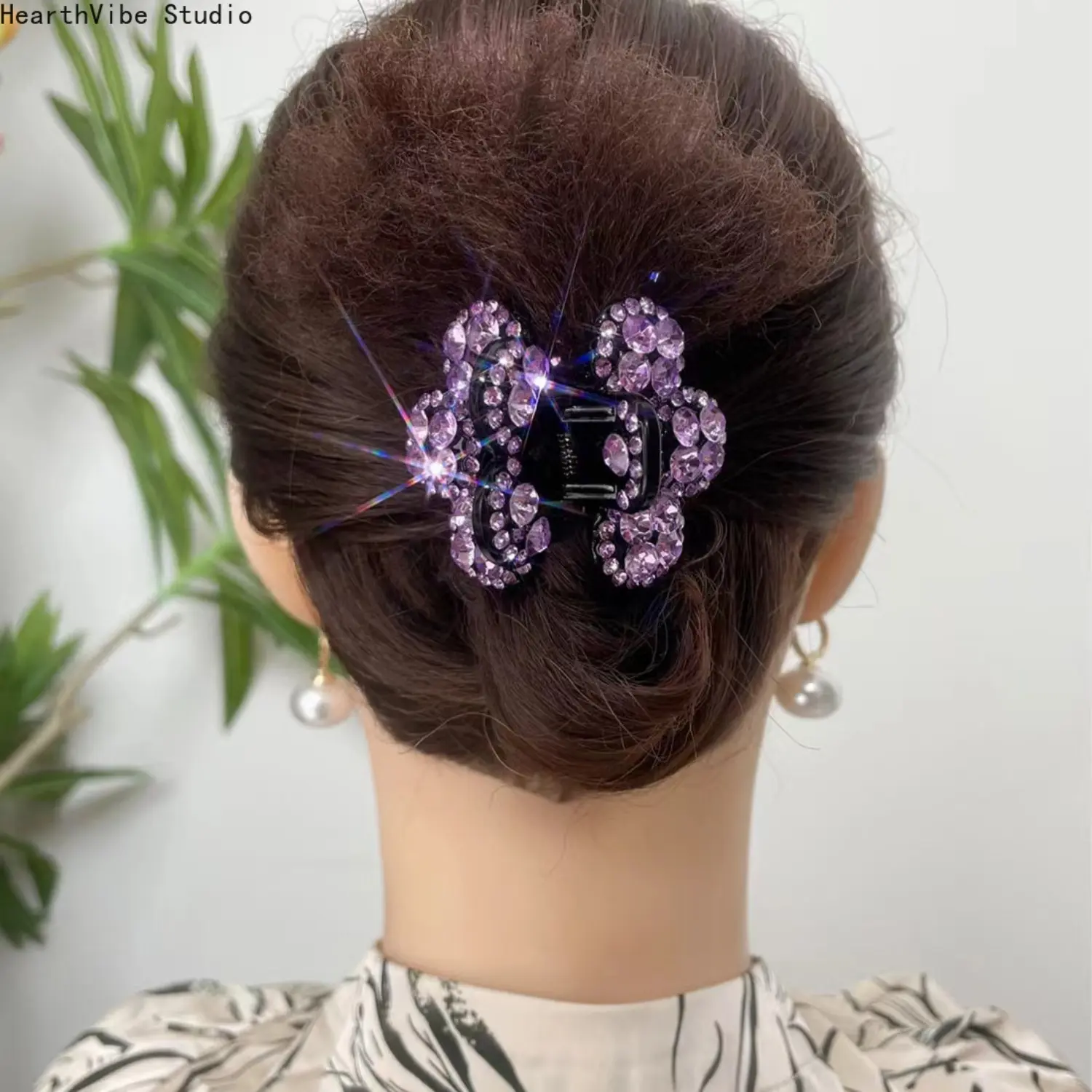 Floral Rhinestone Claw Clip, Cute Sparkle Flower Hair Accessories, Unisex Holiday Hair Decor, Festive Gift Idea, Cute Hair Accessories, Sparkle Clip