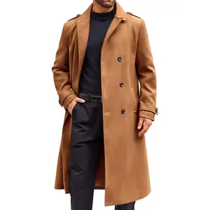 PASLTER Mens Double Breasted Trench Coat Notched Lapel Long Peacoat Classic Casual Winter Overcoat