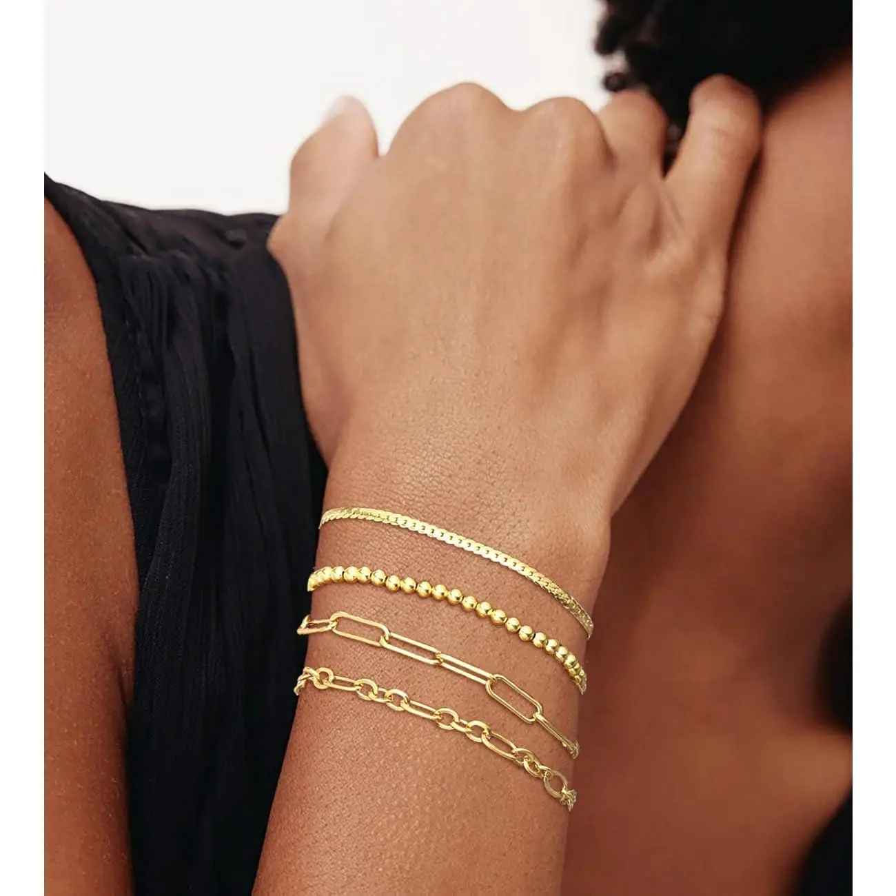 Gold Bracelets Set for Women Trendy, 14K Real Gold Plated Jewelry for Women Dainty Chain Bracelet Stack, Non Tarnish Gold Stackable Bracelets Pack Fashion Accessories Gifts