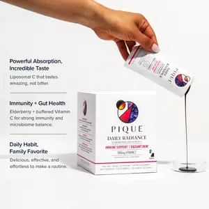 Pique Life Daily Radiance - Elderberry Liposomal C - 1000mg Vitamin C - Immune Support, Radiant Skin, Non-GMO, Vegan, Gluten Free - 28 servings per carton