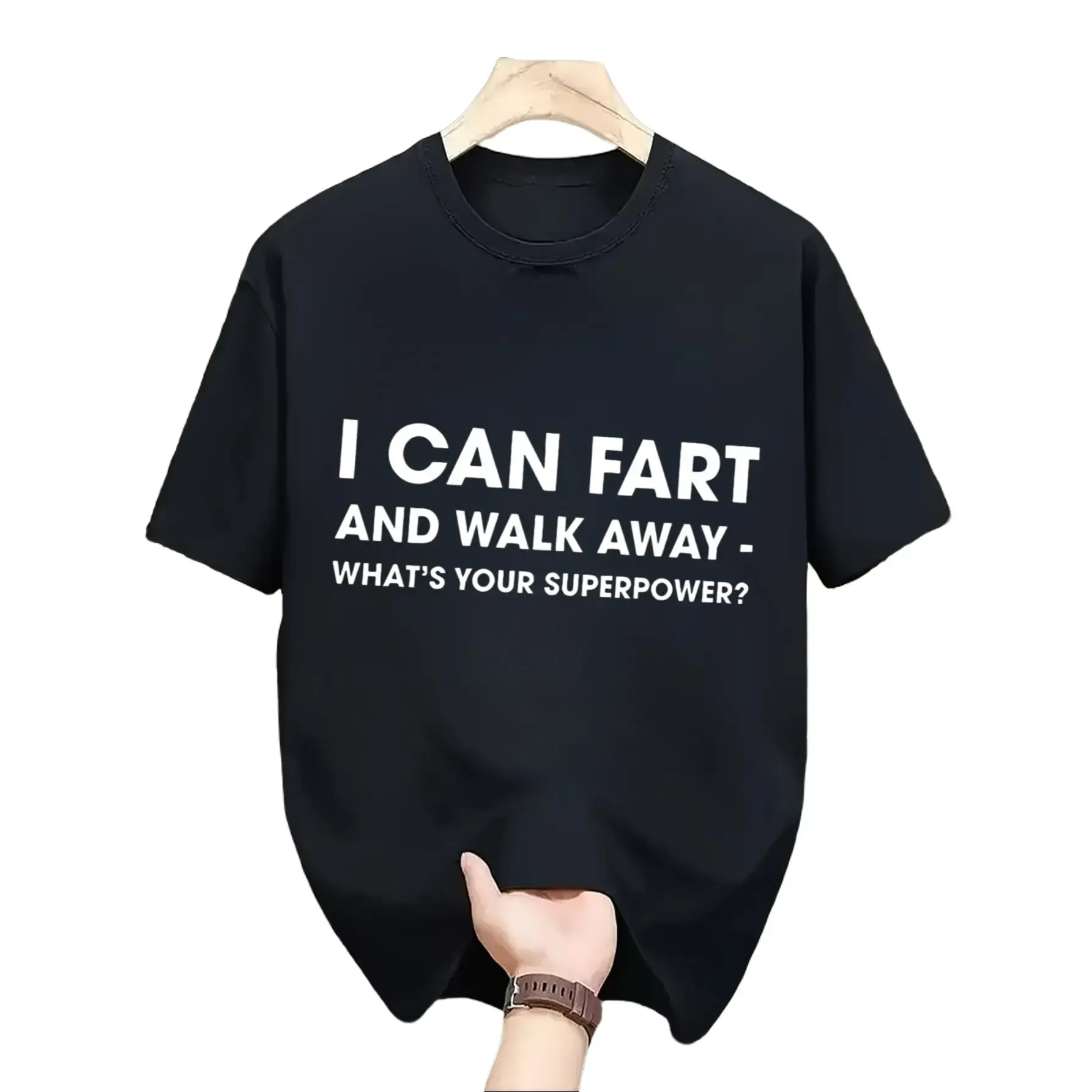 Casual Funny Graphic Men's T-Shirt, I Can Fart And Walk Away What's Your Superpower Text Design, Summer Daily Wear Casual Outing, Gift For Boyfriend Husband Male Friend Humor Lover