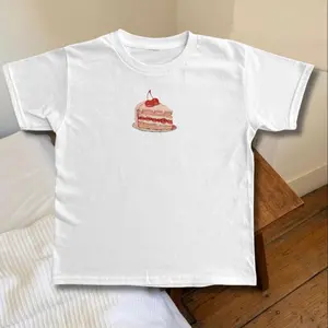 Cake Baby Tee, Coquette Cherry Graphic Tee, Y2K Pink Vintage Aesthetic, Cute Baby Tee for Women