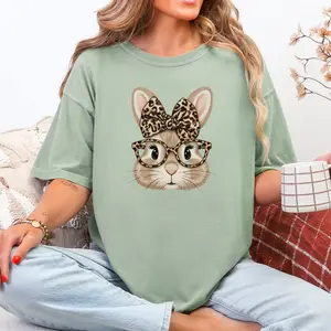 Yarn Leopard Bunny DTF Comfort Colors Graphic T-Shirt, Causal Fit, Soft Print