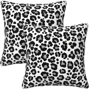 Set of 2 White & Grey Leopard Print Throw Pillow Covers 18x18, Modern Cheetah Decorative Cushion Cases for Couch Living Room Bedroom, Animal Print Home Decor
