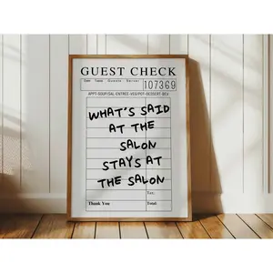 Salon Wall Art, Guest Check Print, Cute Poster, Modern Trendy Aesthetic, Hairdresser Gift, Beautician Sign, Funny Salon, Dig POSTER