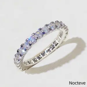 Ladies Continuous Circle Paved Synthetic CZ Copper Blend Finger Ring, Brushed Micro-Set Eternity Layerable Accessory City Everyday Soft Casual & Marriage Milestone Feminine Keepsake Gifts