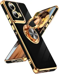 Motorola Moto Edge 5G 2024 Case - Rose Gold Plating with 360° Rotatable Ring Holder Magnetic Kickstand for Motorola Edge 2024 - Black