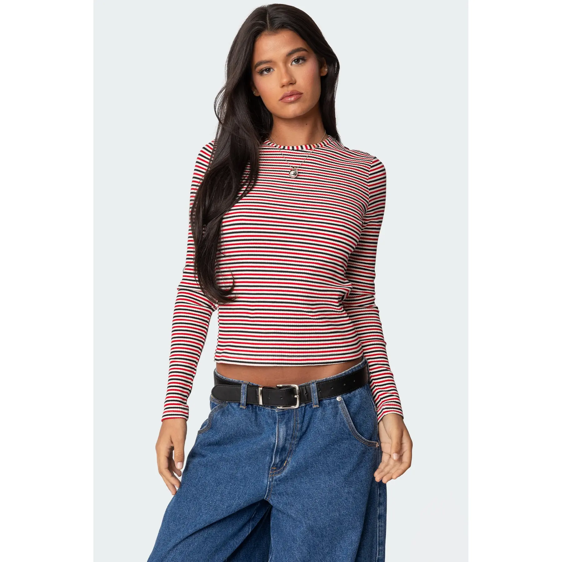Corina Ribbed Stripey Long Sleeve T Shirt