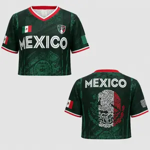 Mexican Heritage V-Neck Football Crop Top | Custom Mexico Map & Eagle Soccer Jersey | Chicana Pride Summer Sports Shirt | Latina Girl Gift